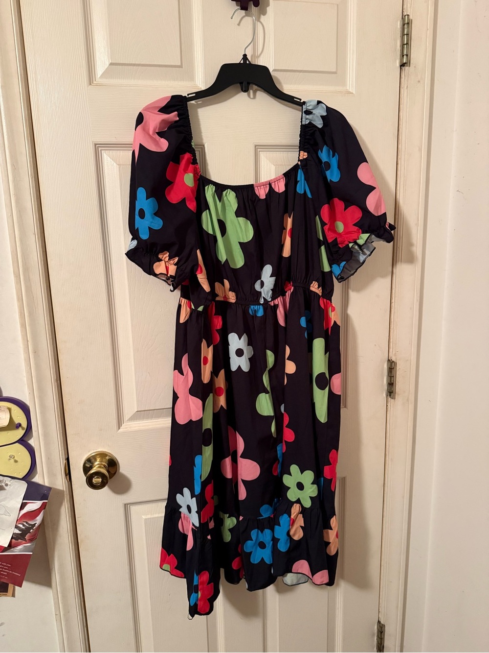 SHEIN Black Midi Dress with Multicolor Floral Print